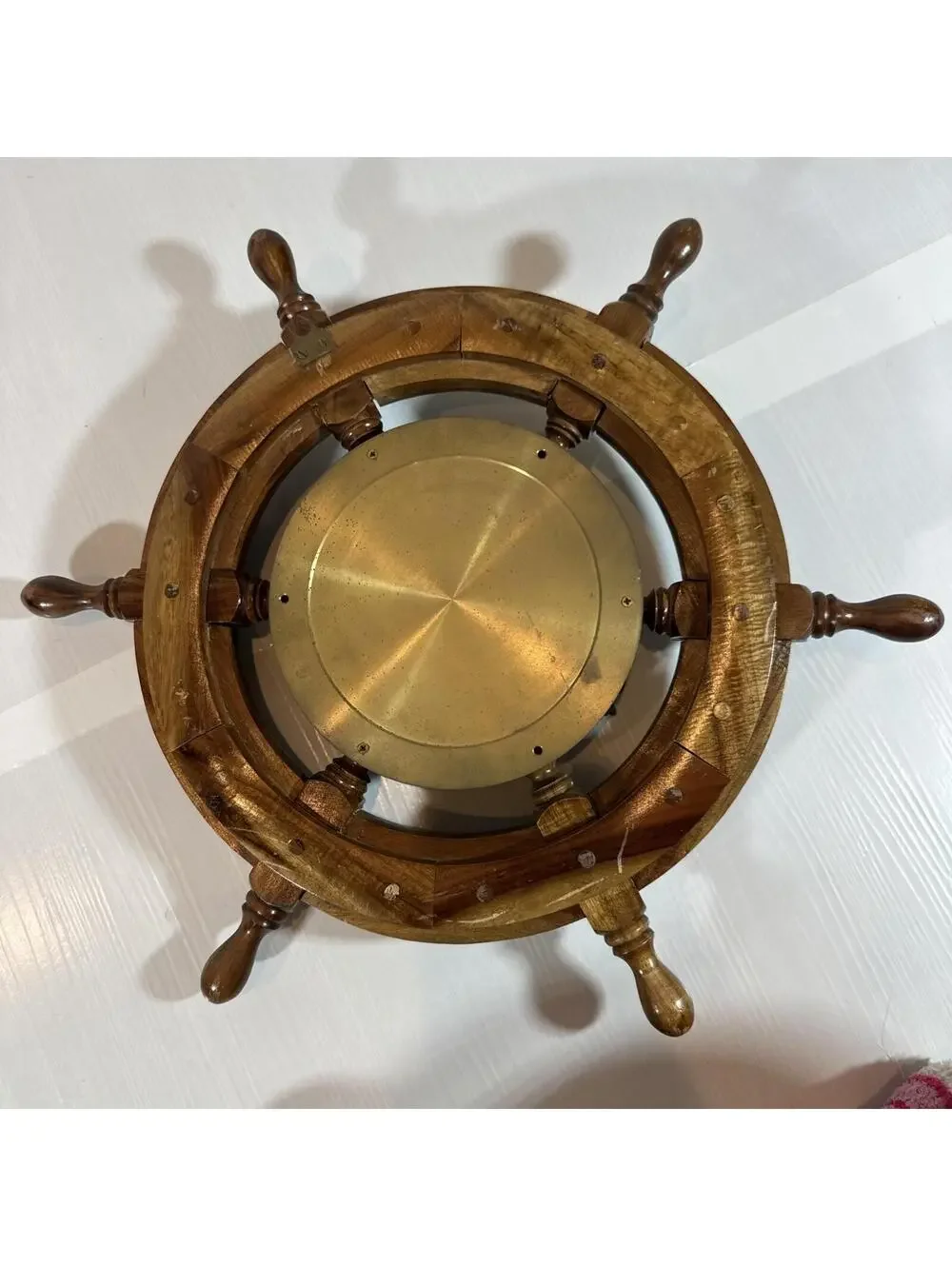 Vintage‎ Chadburns Nautical Porthole Ship Wheel Wall Clock Wooden Brass 18 1/2”